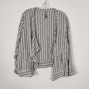 Penningtons Women's Striped Open Front Cardigan in Blue White Size 3X Linen Boho